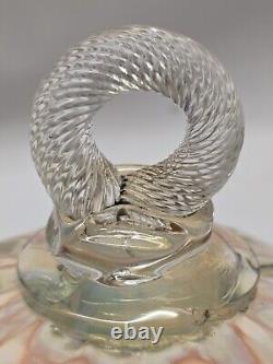 Large Antique Gas Or Oil Lamp Smoke Bell 4 1/2 x 9 7/8 Pink & Clear Glass Part