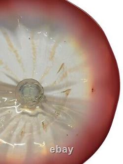 Large Antique Gas Or Oil Lamp Smoke Bell 4 1/2 x 9 7/8 Pink & Clear Glass Part