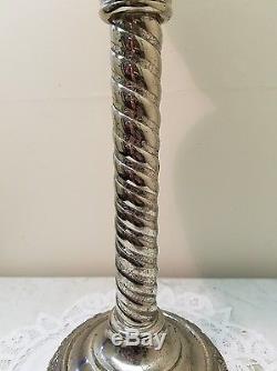 Large Antique Nickel Banquet Oil Parlor Lamp with Quilted Glass Ball Shade