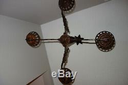 Large Antique Victorian Cast Iron 4 Arm Bracket Oil Lamp Chandelier HTF