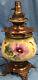 Large Antique Victorian GWTW Flowers Painted Oil Lamp (Converted)