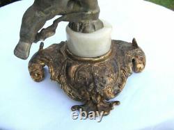 Large Antique Victorian Metal Cherub Statue Banquet Parlor Kerosene Oil Lamp 30