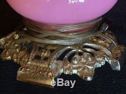 Large Antique Victorian PINK CASED GLASS 3 Tier Kerosene Oil Lamp Banquet GWTW