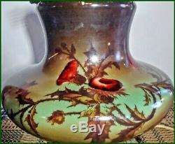 Large C. 1800's Hand Painted Thistle GWTW Oil Lamp Electrified One Of The Best