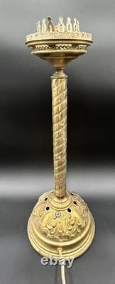 Large Corinthian Column Oil Lamp Brass Converted To Electric