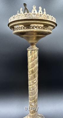 Large Corinthian Column Oil Lamp Brass Converted To Electric