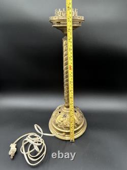 Large Corinthian Column Oil Lamp Brass Converted To Electric