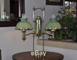 Large Impressive Antique Brass Lamp Double Manhattan Brass Student Lamp Complete