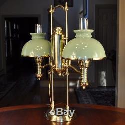 Large Impressive Antique Brass Lamp Double Manhattan Brass Student Lamp Complete