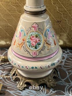 Large Oil Lamp Mounted As Napoleon III Lamp / 19th Century Antique Porcelain