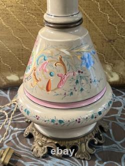 Large Oil Lamp Mounted As Napoleon III Lamp / 19th Century Antique Porcelain