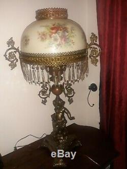Large Unique Antique Victorian Bronze Cherub Converted Oil Parlor Lamp BEAUTIFUL