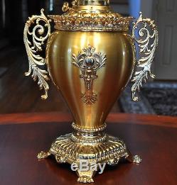 Large Victorian Trophy Oil Lamp w Art Nouveau Shade Handel