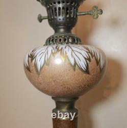 Large antique hand painted gilt glass bronze patinated oil style table lamp