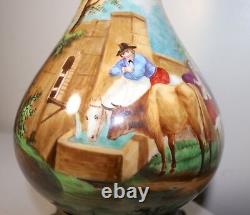Large antique hand painted porcelain bronze crystal electrified oil table lamp