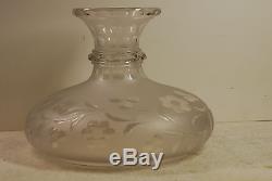 Large, heavt American cut-etched glass oil lamp shade, probably made about 1860