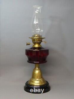 Late Victorian Red Glass & Brass Oil Lamp C. 1900