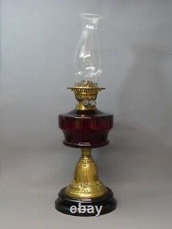 Late Victorian Red Glass & Brass Oil Lamp C. 1900