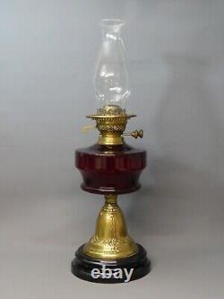 Late Victorian Red Glass & Brass Oil Lamp C. 1900