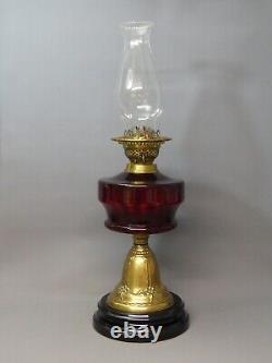 Late Victorian Red Glass & Brass Oil Lamp C. 1900