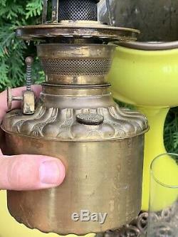 Lg. Antique Victorian YELLOW CASED GLASS 3 Tier Kerosene Oil Lamp Banquet GWTW