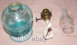 Light Blue Uranium Glass Handy Miniature Oil Lamp Depression Era 7 1/8 Glows