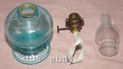 Light Blue Uranium Glass Handy Miniature Oil Lamp Depression Era 7 1/8 Glows