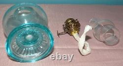 Light Blue Uranium Glass Handy Miniature Oil Lamp Depression Era 7 1/8 Glows