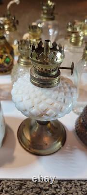 Lot Of 23 Vintage Ceramic Glass Porcelain Oil Lamps Miniature Hurricane Wick