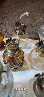 Lot Of 23 Vintage Ceramic Glass Porcelain Oil Lamps Miniature Hurricane Wick