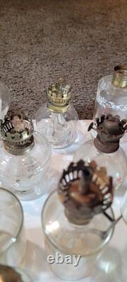 Lot Of 23 Vintage Ceramic Glass Porcelain Oil Lamps Miniature Hurricane Wick