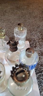 Lot Of 23 Vintage Ceramic Glass Porcelain Oil Lamps Miniature Hurricane Wick