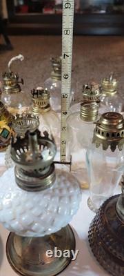 Lot Of 23 Vintage Ceramic Glass Porcelain Oil Lamps Miniature Hurricane Wick
