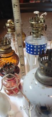 Lot Of 23 Vintage Ceramic Glass Porcelain Oil Lamps Miniature Hurricane Wick