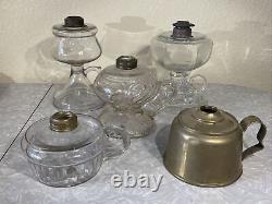 Lot Of Vintage Antique Glass Brass Finger Oil Lamps