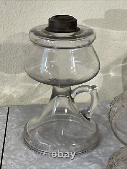 Lot Of Vintage Antique Glass Brass Finger Oil Lamps