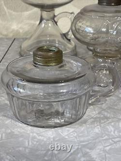 Lot Of Vintage Antique Glass Brass Finger Oil Lamps