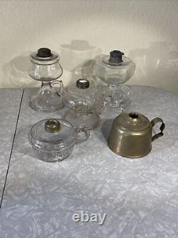 Lot Of Vintage Antique Glass Brass Finger Oil Lamps