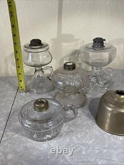 Lot Of Vintage Antique Glass Brass Finger Oil Lamps