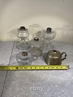 Lot Of Vintage Antique Glass Brass Finger Oil Lamps