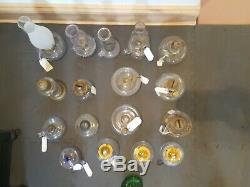 Lot of 18 Antique Vintage Clear Glass Oil Kerosene Hurricane Lamp, Peg, Chimneys