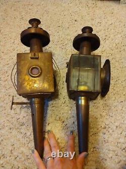 Lot of 2, Antique 19th Century Brass Carriage oil lamps