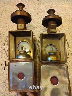 Lot of 2, Antique 19th Century Brass Carriage oil lamps