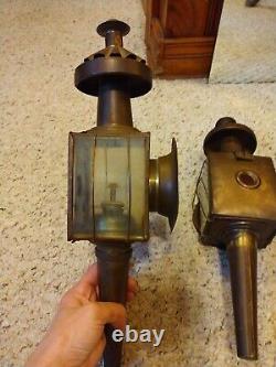 Lot of 2, Antique 19th Century Brass Carriage oil lamps