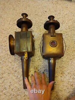 Lot of 2, Antique 19th Century Brass Carriage oil lamps