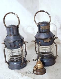 Lots Of 2 Antique Oil Lamp Copper Anchor Maritime Ship Lantern Boat Light Lamp