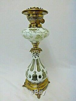 Lovely Antique Bohemian Cut Cased Glass Duplex Oil Lamp