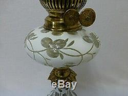 Lovely Antique Bohemian Cut Cased Glass Duplex Oil Lamp