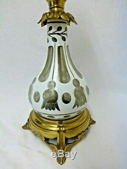 Lovely Antique Bohemian Cut Cased Glass Duplex Oil Lamp
