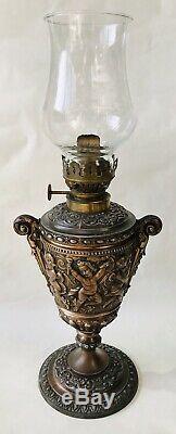Lovely Antique French Bronze Cherub Putti Oil Lamp, C1900